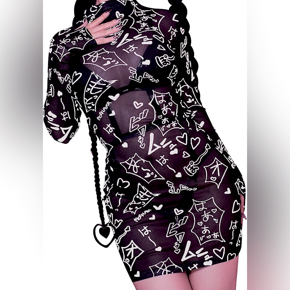 MOEFLAVOR sheer monochrome worn once mock turtleneck. 100% polyester L/XL